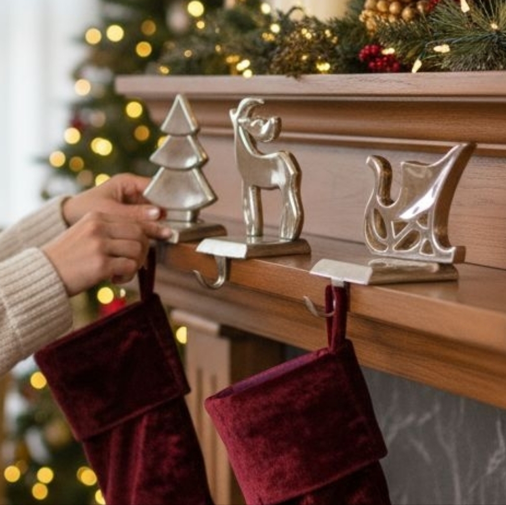 Vintage Silver Plated Christmas Stocking Hangers Set Of 3